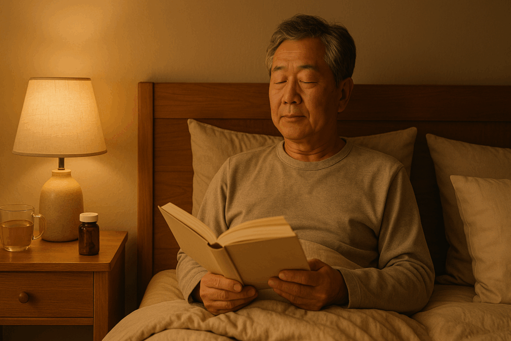 ▲ 숙면을 위해 수면 환경을 개선하는 60대 남성의 모습